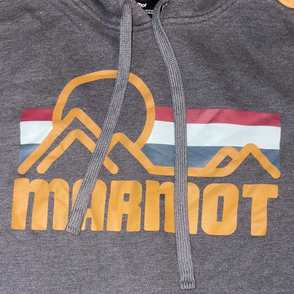 Marmot Men's Charcoal Hoodie with Logo drawstring with front pocket size large - Picture 3 of 5